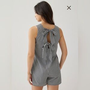 Cotton ribbon tie back romper